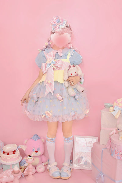 Alice Girl~Rainbow Candy Lolita Blouse Peter Pan Collar Shirt   