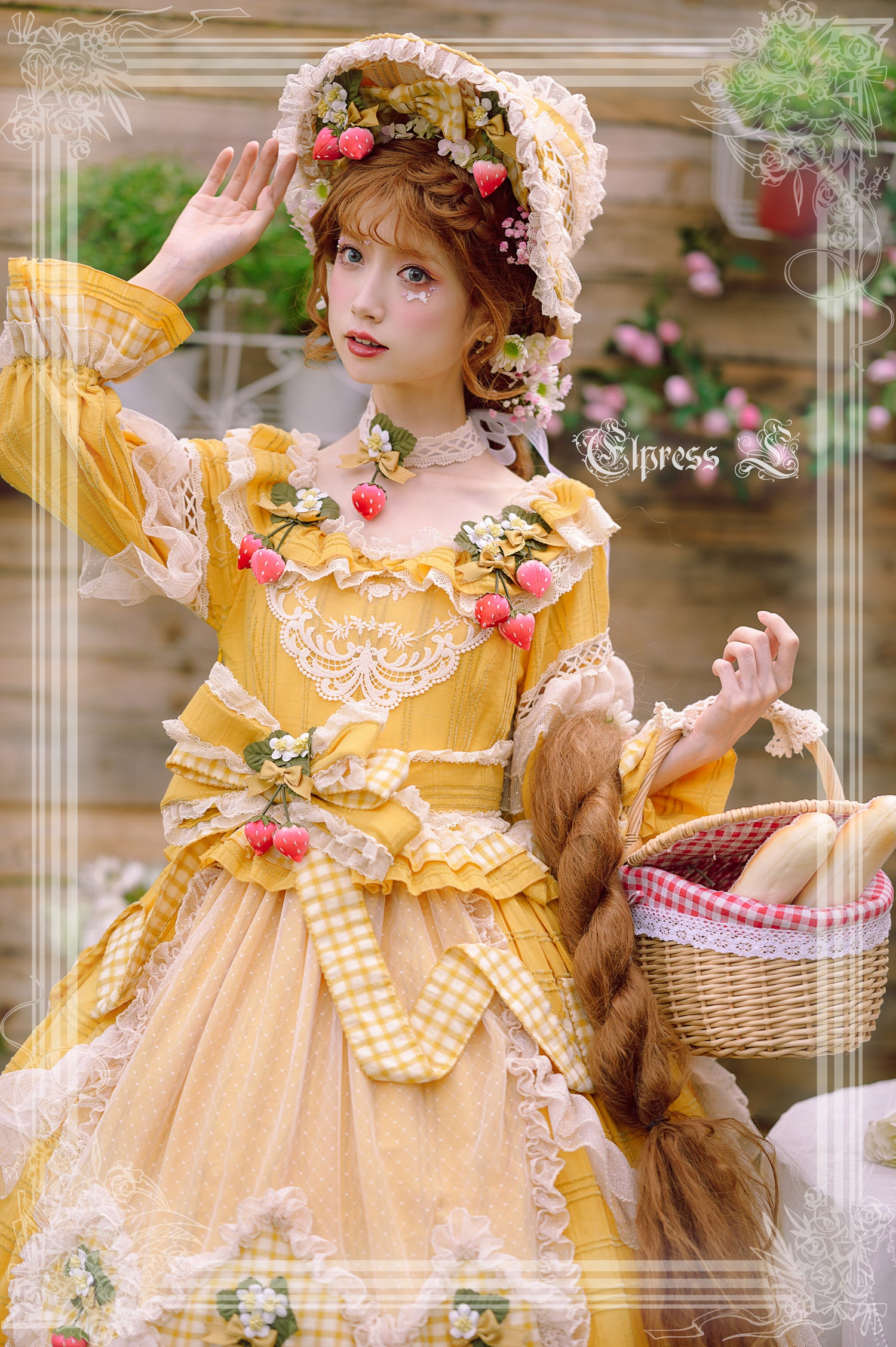Elpress L - Peach Fragrance - Country Lolita Multicolors Strawberry Lolita OP Dress