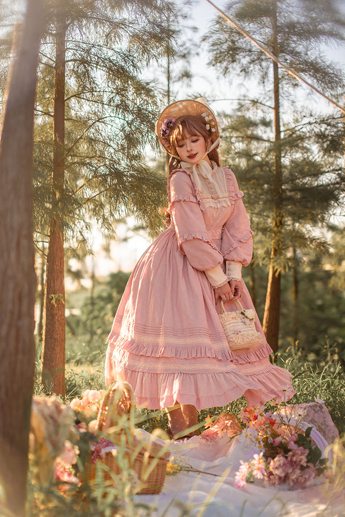 Alice Girl~Vintage Lolita OP Dress~Miss Lya's Jacquard Cotton Dress   