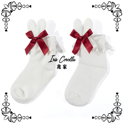 Iris Corolla~Kawaii Cotton Lolita Socks Free size red 