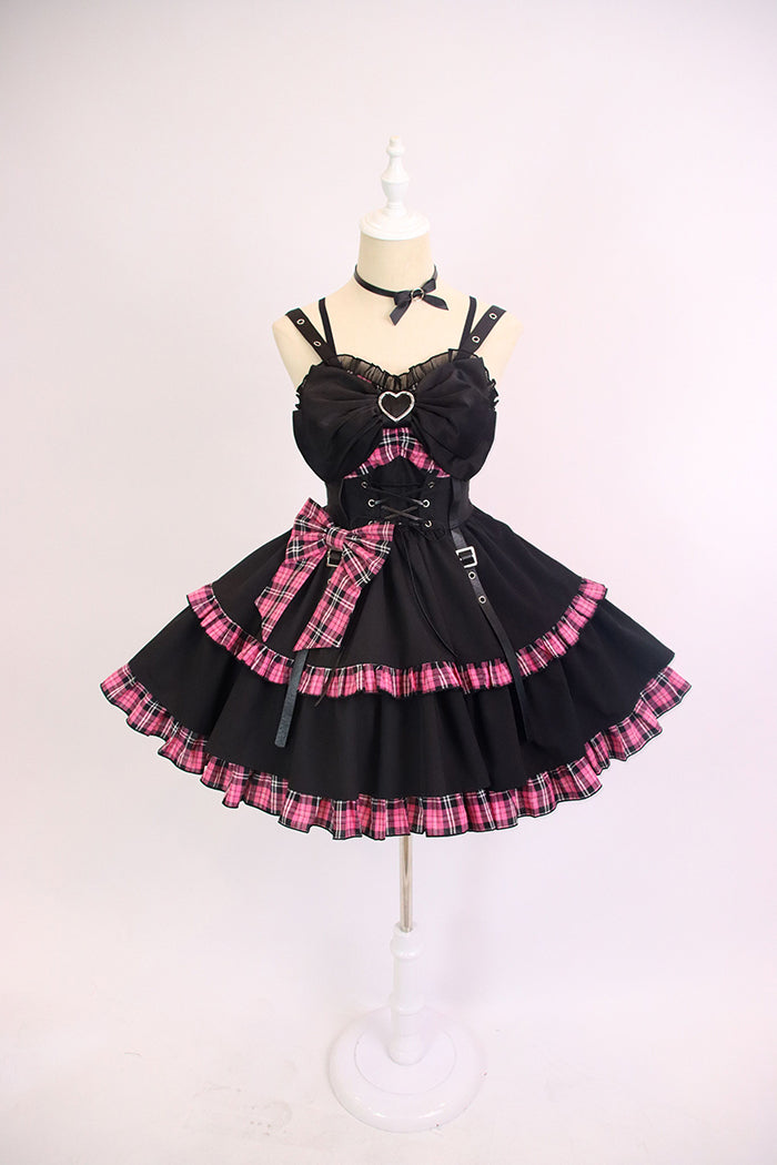 Alice Girl~Black Lolita Dress~Little Spicy Plaid JSK Dress   