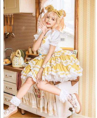 With PUJI~Summer Fresh Multicolors Tiered Lolita Skirt   
