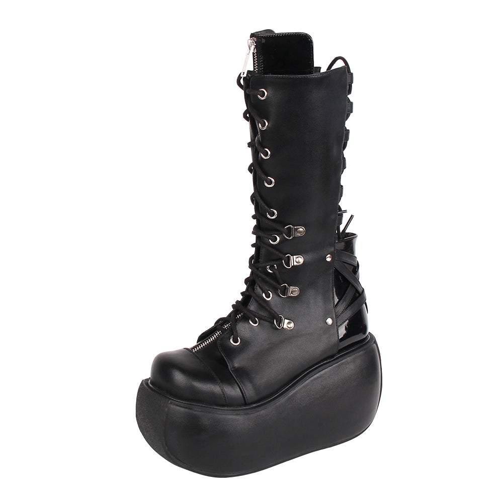 Angelic Imprint~Punk Lolita Black Lace-up Boots   