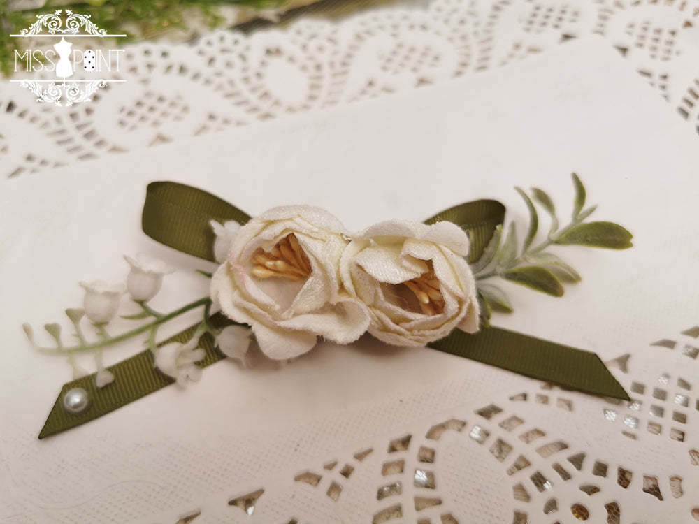 Miss point~Sally's Garden~Lolita Flower Bow Lace Necklace white and green clips brooch  