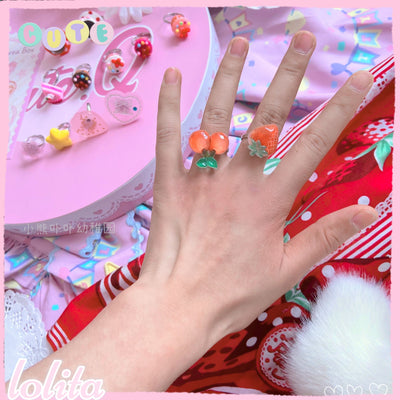 (Buyforme)Kawaii Cake Heart Star Strawberry Lolita Rings   