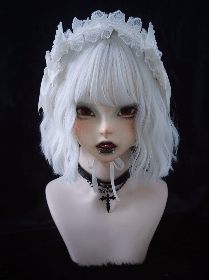 Strange Sugar - Gothic Lolita White Lace Angel Wings Hairband One Size
