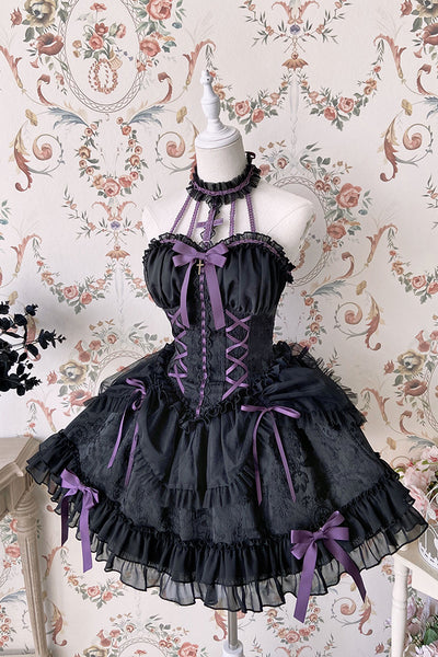 Alice Girl~Cross Maiden~Gothic Lolita Dress Ballet Halterneck Lolita JSK Dress XS black-purple 