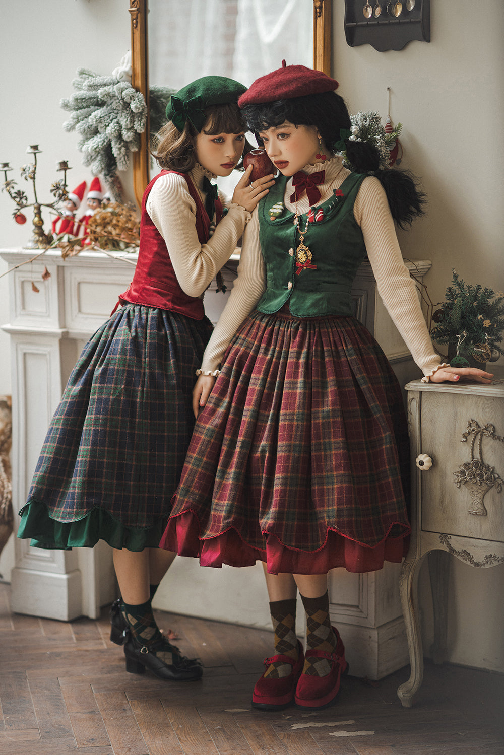 Miss Point~Christmas Preppy Style Velvet Lolita SK Vest Set   