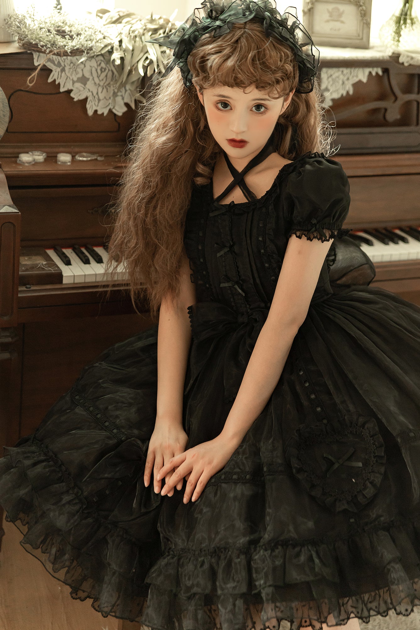Little Bear~Mini Puff-Sleeve OP Dress with Organza   