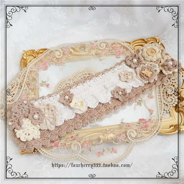 Fox Cherry~Elegant Pastoral Handmade Knitting Flower Hairband Multicolors white+light pink  