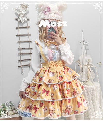 Eieyomi~Strawberry Cake Bear~Kawaii Lolita SK and Blouse S yellow SK 