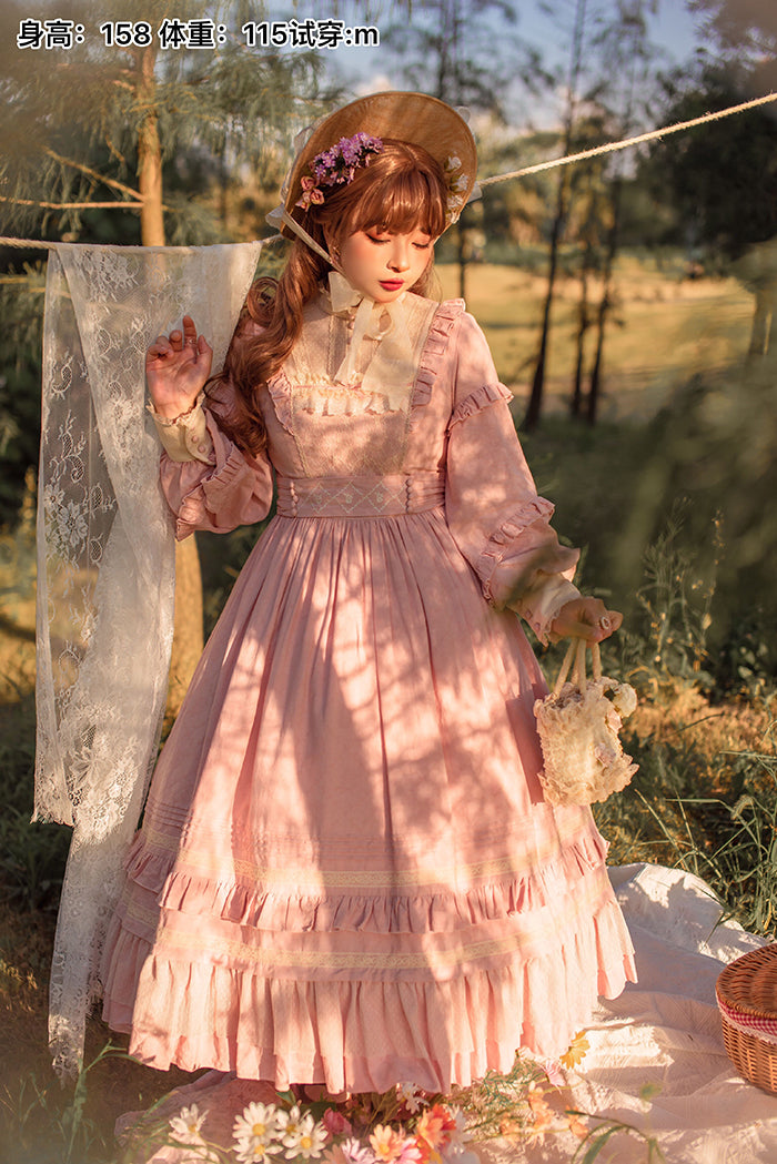 Sweet Vintage Lolita Lace Dress Retro Long Sleeve Party Dress by