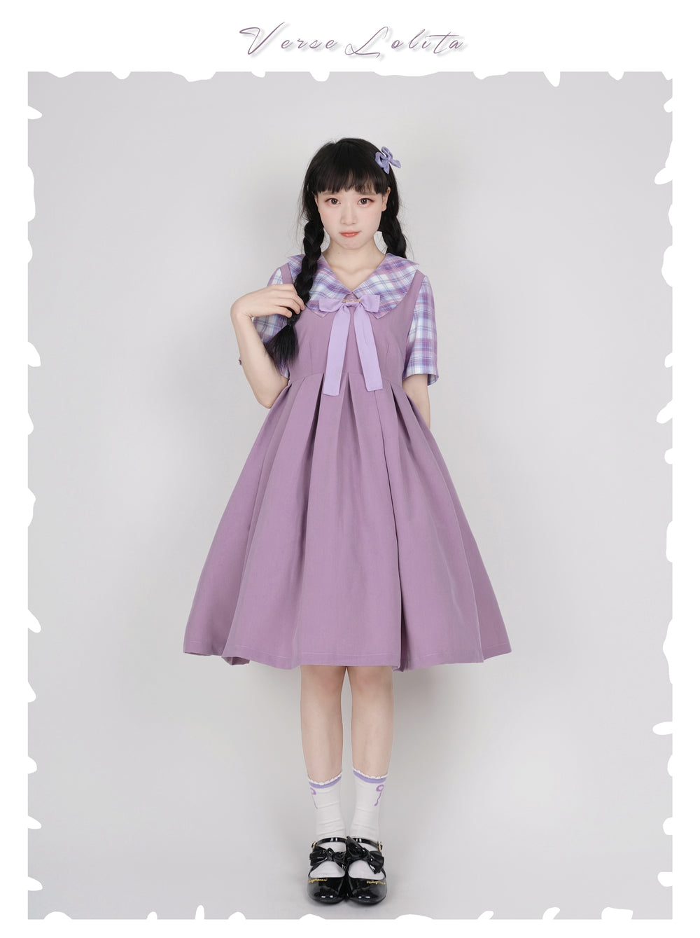 EESSILY~Macaron Waffle~Kawaii Lolita Short Sleeve Summer OP S taro purple 