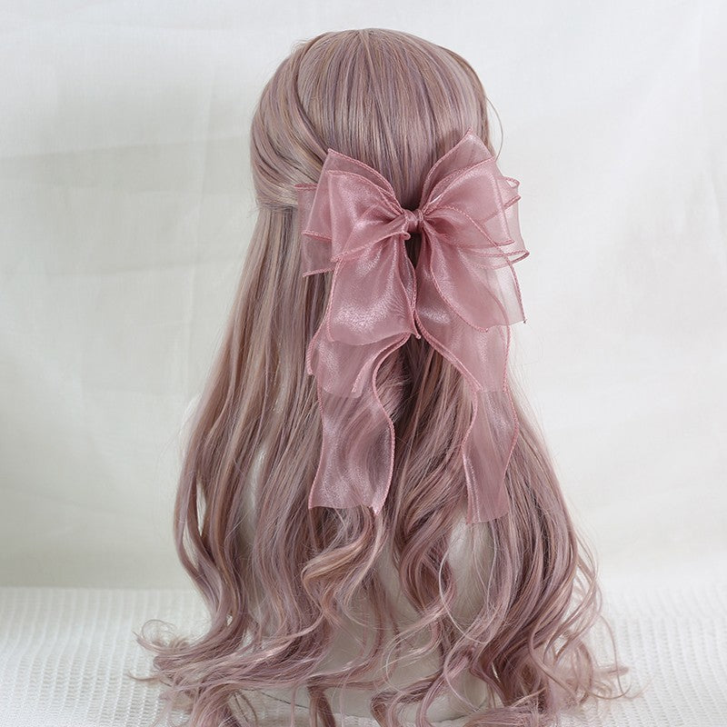 Xiaogui - Large Bowknot Sweet Lolita Headdress Bean paste color fish mouth clip（8cm）