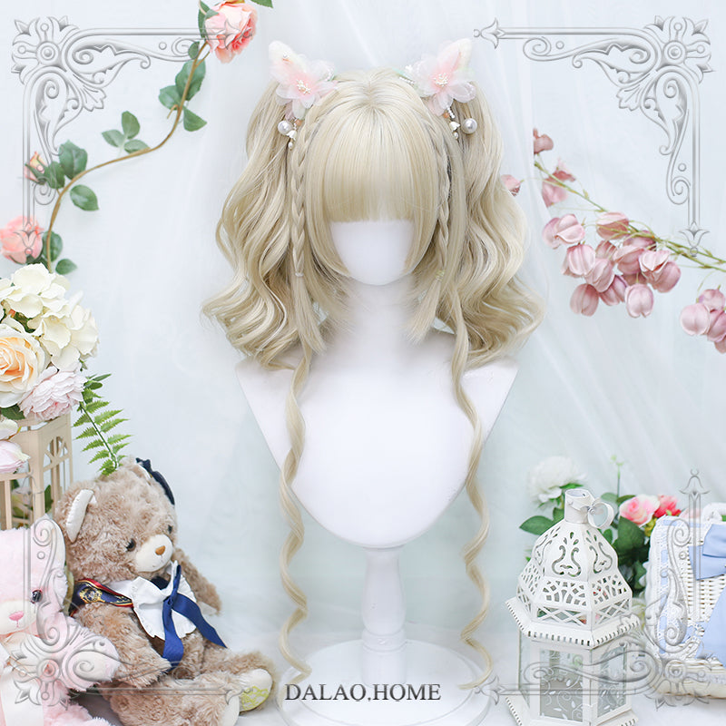 Dalao Home~Kawaii Lolita Natural Double Ponytail JK Short Wig light blond with hair net  