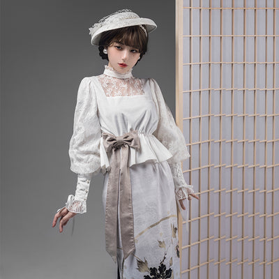 With PUJI~Mutton Sleeves Lace Lolita Blouse   