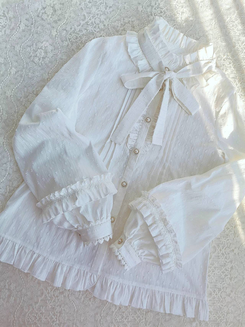 Yilia - Sweet Lolita Long Sleeve Cotton Blouse XS white