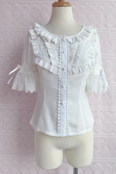(BuyForMe) Yilia~Summer Short Sleeve Chiffon Lolita Blouse 3XL white 