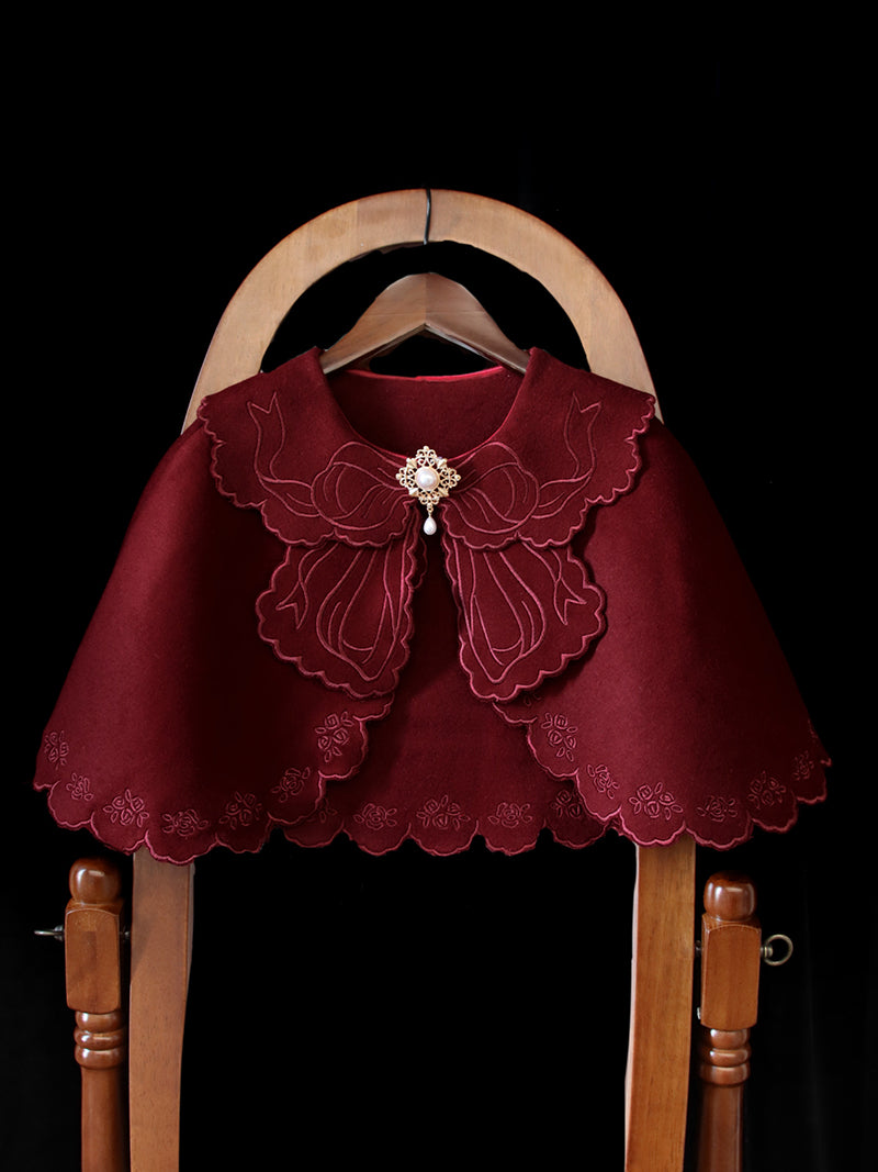 Alice Girl~Lolita little rose~Elegant Lolita Embroidery Cloak S red wine(cloak) 