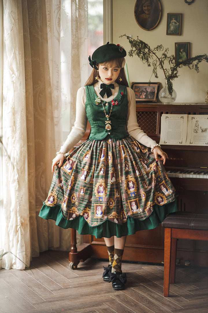 Miss Point~Christmas Preppy Style Velvet Lolita SK Vest Set   