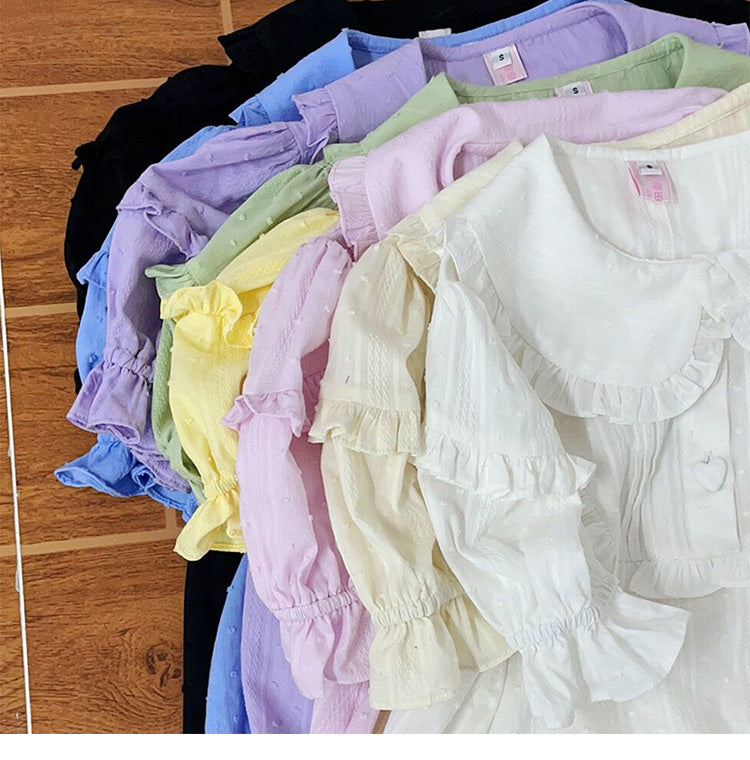 Sakurada Fawn - Plus Size Lolita Shirt Solid Color Short Sleeve Blouse