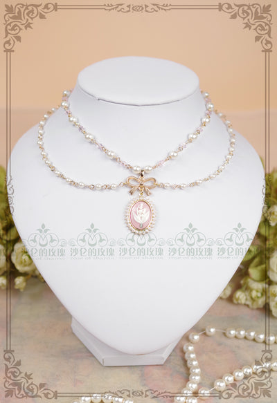 Rose of Sharon~ Cameo Lolita Retro Necklace 4 Colors pink  