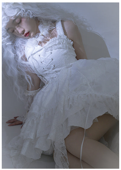 With PUJI~White Lover~Elegant Shiro Lolita Jumper Dress   