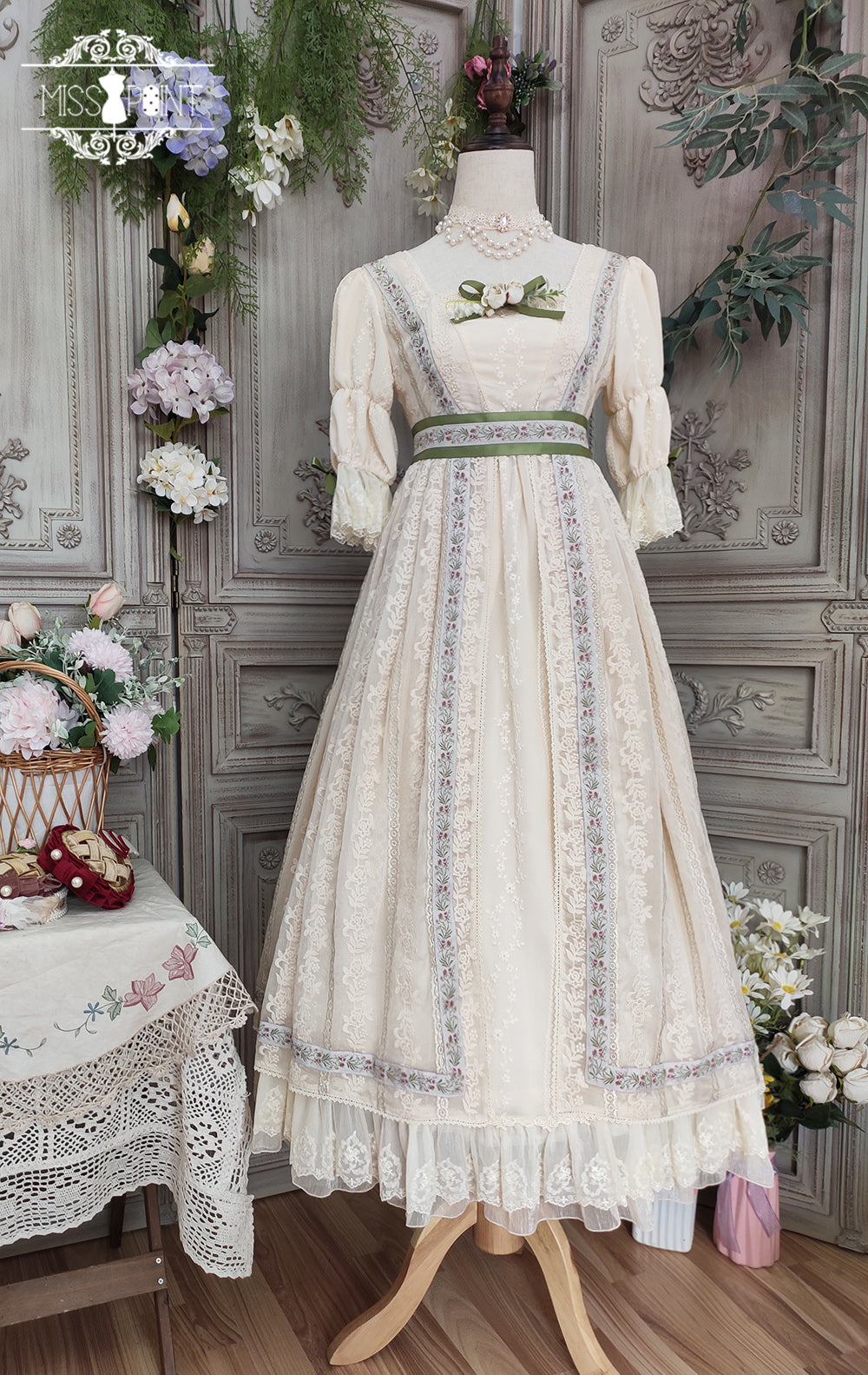 Miss Point~The Sally Gardens~Elegant Lolita Empire-cut OP Dress (2XL L M S XL / ivory) 8506:91760