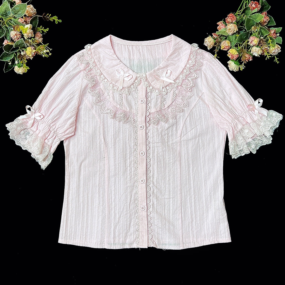 DMFS Lolita - Summer Short Sleeve Cotton Lolita Blouse S Pink - Short Sleeve