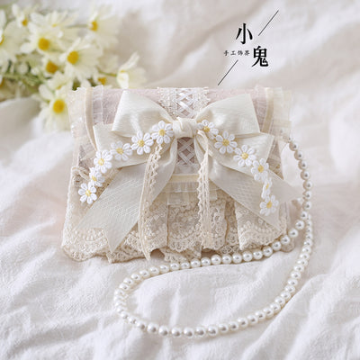 Xiaogui~Elegant Daisy Pearl Chain Lace Handbag   