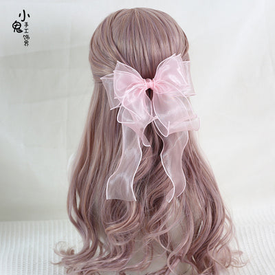 Xiaogui~Large Bowknot Elegant Lolita Headdress light pink fish mouth clip（8cm）  