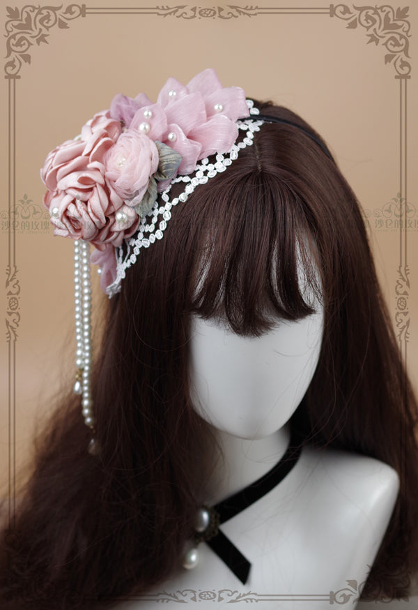 Rose of Sharon~Rose Ribbon Lace Lolita KC pink flower with gauze  