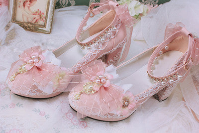 One Night ~ Bright PU Wedding Lolita Thick High Heels 36 pink (size 35-41: 8cm heel; size 42-44: 6cm heel) 