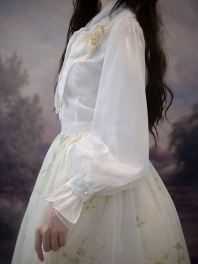 Beleganty~Elegant Lolita Chiffon Long Sleeve White Blouse   