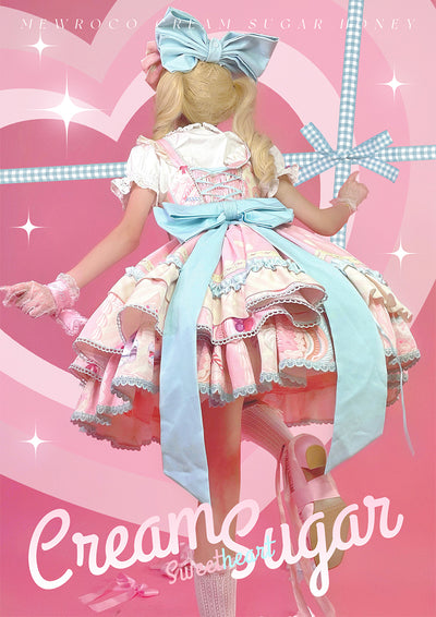 (Buyforme)Radish Lord~Casual Lolita Cream Sugar Sweetheart JSK dress S normal waist JSK + big back bow+petticoat+belt 
