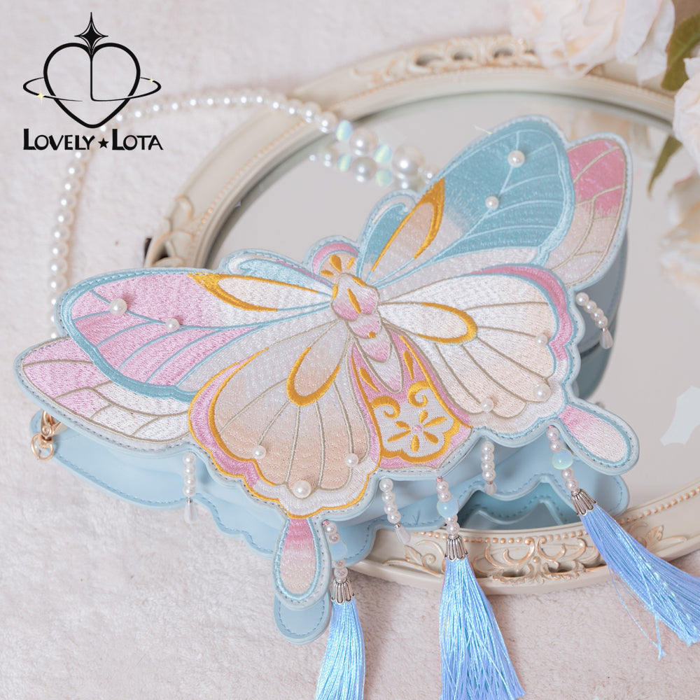 LovelyLota - Butterfly - Chinese Qi Lolita Butterfly Bag blue and pink
