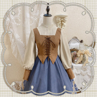 YuanSu~Shepherd Girl~Classic Lolita Retro OP Dress S blue OP 