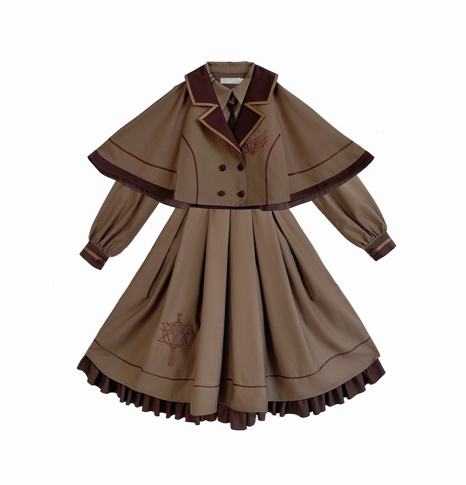 With PUJI - A lazy Trial - Classic Elegant Lolita OP Set S Fullset (OP+cloak) + necktie for free
