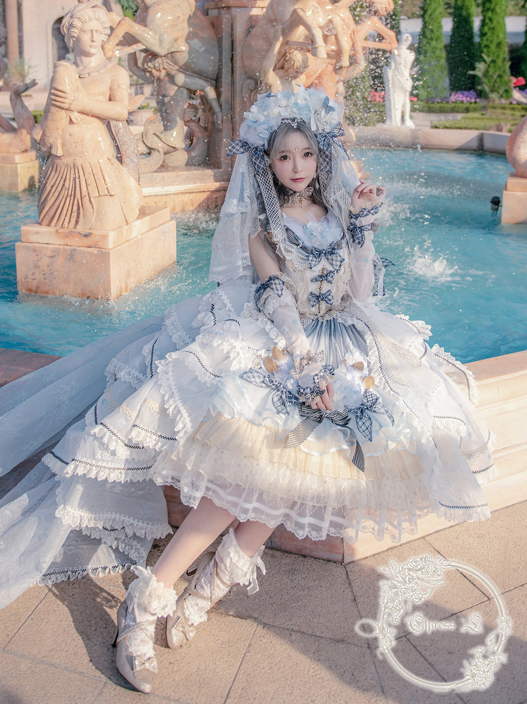 Elpress L~Rose Princess in Snow~Luxuriant Sweet Lolita Jumper Skirt S blue X gold 