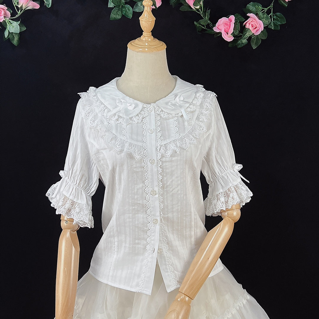 (BuyformeDMFS Lolita ~Summer Short Sleeve Cotton Lolita Blouse   