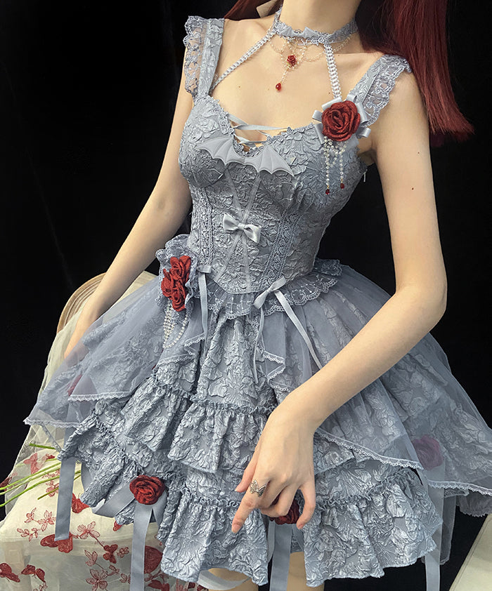 Alice Girl~Blood Rose~Gothic Lolita Rose Brooch dusty blue 1784:46007