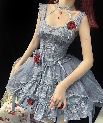 Alice Girl~Blood Rose~Gothic Lolita Lace Choker dusty blue  