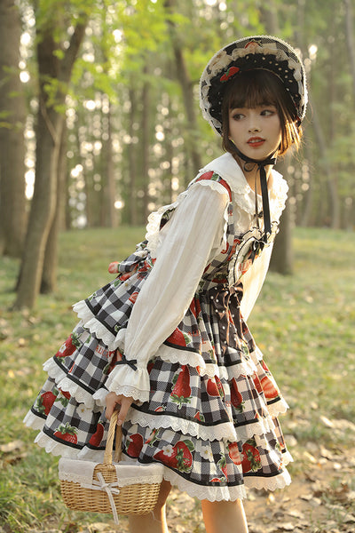 Alice Girl~Sweet Plaid Lolita Salopette Dress   