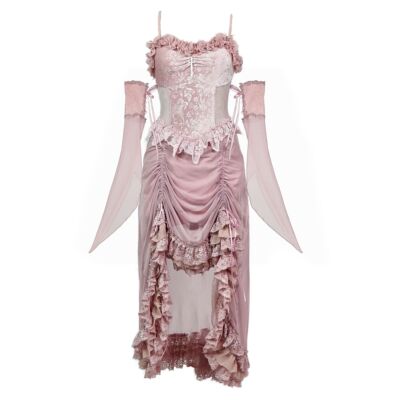 Blood Supply~Sakura Nightmare~Pink Gothic Velvet Drawstring Dress S velvet drawstring dress + cuffs 