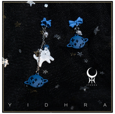 Yidhra~Kawaii Cat Planet Bear Rabbit Blue Lolita Earrings Ear Clips   