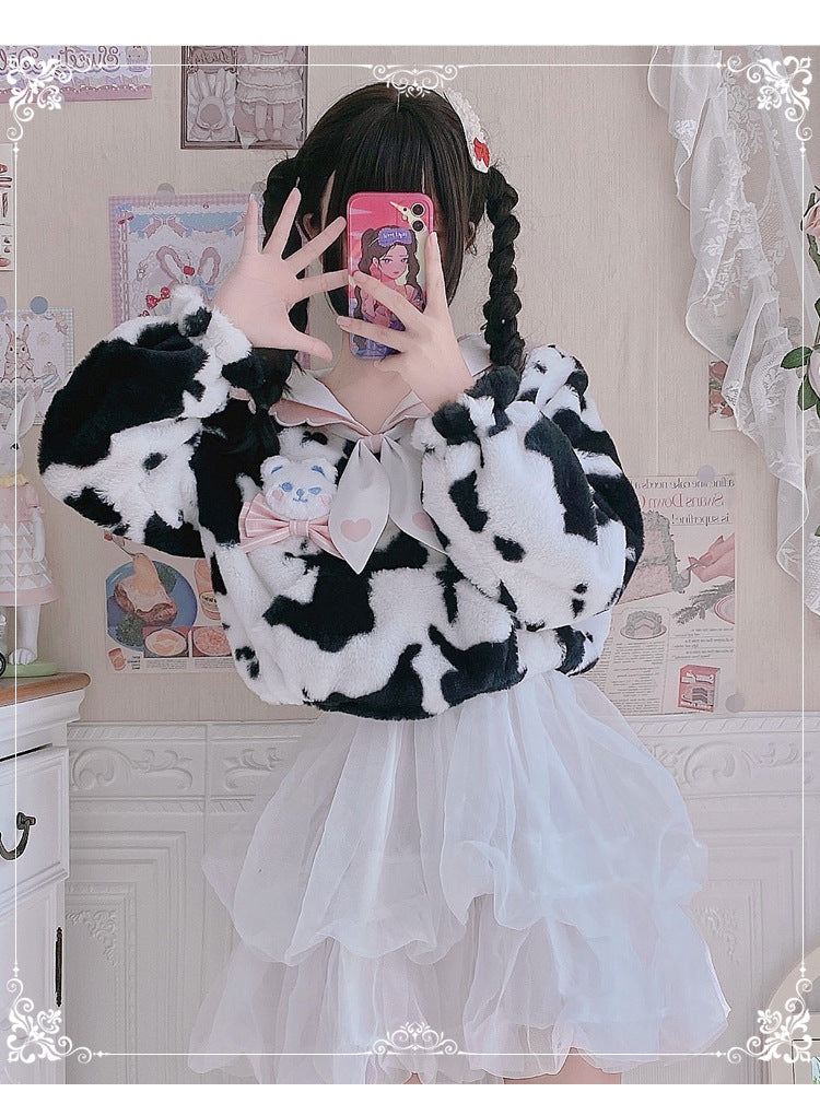 Eieyomi~Kawaii Lolita Bunny Ear Short Winter Coat   
