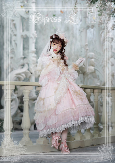 Elpress L~Goblin Kingdom~ Embroidered Lolita OP Dress S pink set with the pink bag 