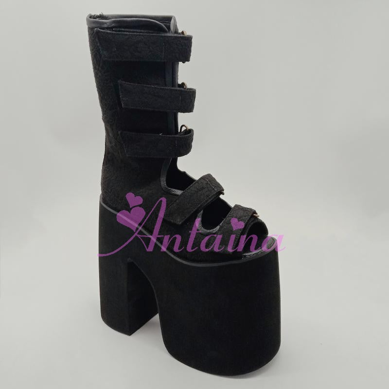 Antaina ~ Black Fish Mouth Platform Shoes High Heels 18cm   