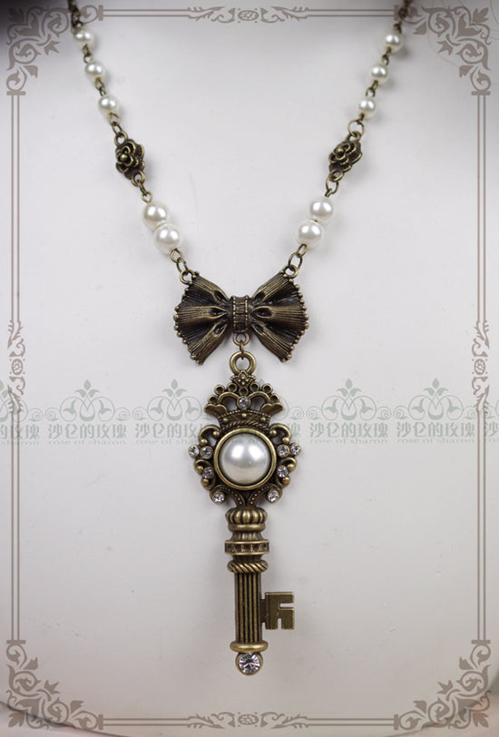 Rose of Sharon - Gothic Lolita Retro Pearl Necklace white