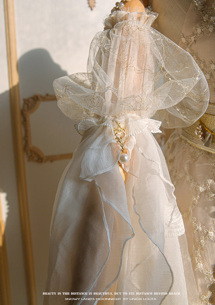 Lingxi Lolita~Greek Style Vintage Handmade Bead Lolita Dress S champagne open sleeves only 